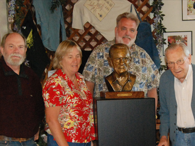 Sculptor Ed Voelkel with the Foppiano family at the unveiling of Lou Foppiano’s bust.
